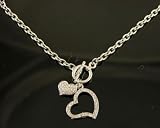 Simulated Diamond Heart Toggle Necklace 18K White Gold Plated