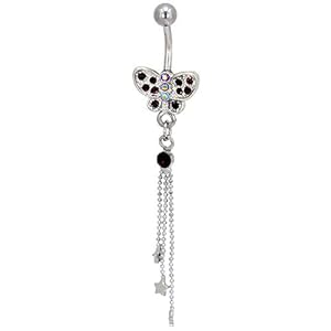 Pugster Mothers Day Gifts Star Tasseled Red Crystal Butterfly January Belly Navel Ring Body Jewelry