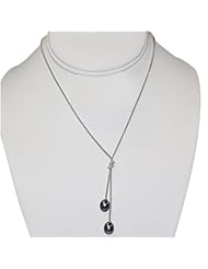 Double Black Freshwater Pearl On Silver Twist Chain