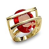 14K Gold Plated Sterling Silver Oval Red CZ Ring