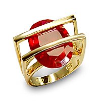 14K Gold Plated Sterling Silver Oval Red CZ Ring