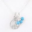 Open Design Peace Symbol Pendant in Sterling Silver with Beads of Turquoise on a 16" Box Chain, #8122