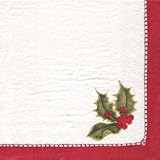 Holly Linen Red Christmas Party Beverage Napkin