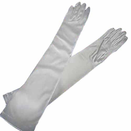 Long White Satin Opera 3/4 Arm Length Evening Gloves