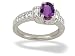 14K White Gold Genuine Oval Amethyst and Diamond Ring