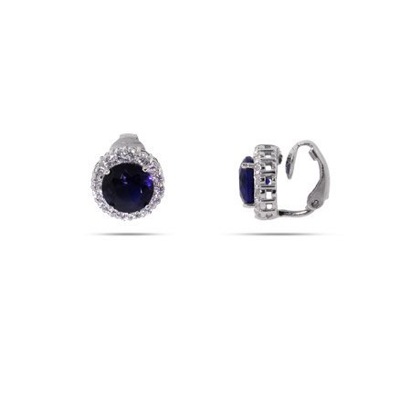 Sapphire CZ Round Cut Sterling Silver Clip-On Earrings