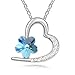 Topstaronline (TM) Authentic Austrian Ocean Blue Crystal 18k Silver Plated Love Heart and Plum Necklace