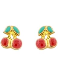 14k Gold Baby Earrings with Red and Green Enamel