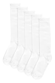 5 Pairs of Cotton Rich Picot Trim Knee High School Socks