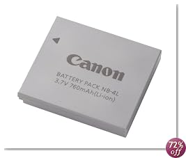 Canon NB-4L Battery Pack for the SD40, SD630, SD600, SD750, SD1000 & TX1 Digital Cameras