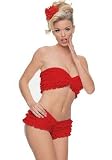 2PC Rumba Ruffle Tube Top Sexy Lingerie Intimate Apparel with Hot Pants