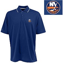 Antigua Men's NHL New York Islanders Exceed Desert Dry Short Sleeve Polo, Dark Royal/White, XX-Large
