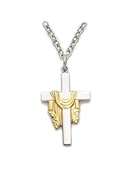 Sterling Silver Cross with Gold Finsh Draped Robe on 18" silver chain Christian Jewelry Womens Religious Jewelry Gift Boxed.w/Chain 18" Length Gift Boxed.