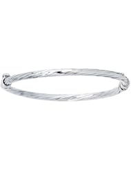 5.5" 14K White Gold 3.0mm (1/8") Polish Round Tube Twisted Children Bangle Bracelet w/ Clasp