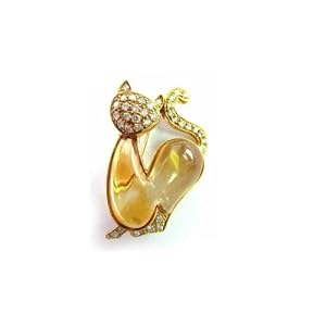 Animal Collection Citrine and Diamond Cat 18KYG Pin by