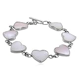 Sterling Mother of Pearl Hearts Toggle Bracelet 8