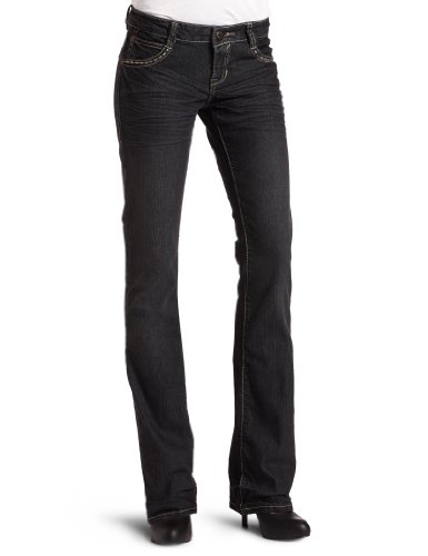 "Southpole Juniors Bootcut Thick Stitch Jean with Flap Back Pockets, Black Royal, 1"