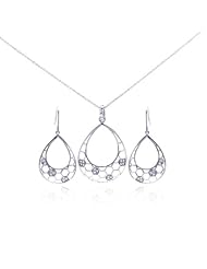 Nickel Free Sterling Silver Pendant & Earring Sets Open Teardrop CZ Set
