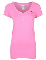 Abercrombie & Fitch Womens T-Shirt Button Neck Pink