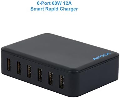 60W USB Charger APXX 2-Pack 6-port 12A High Speed Desktop Intelligent USB Charger for iPhone 6 6S 5 5S 5C, iPad Air Air2 mini3 mini, Samsung S6 S6 Edge S5 S4 Note3, HTC M9 M8 and More