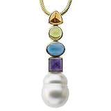14K White or Yellow Gold Paspaley South Sea Cultured Pearl, Citrine, Peridot, Blue Topaz and Amethyst Pendant