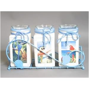 3 Parrot Jar Candles With Rack