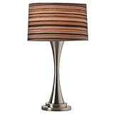 Brushed Silver Hourglass Lamp with Tan and Brown Shade