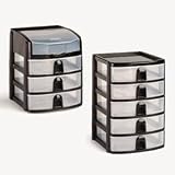 Office Products : Rubbermaid 9A6000BLA Mini storage drawers with flip-top lid, 8-3/4 high, black with 3 clear drawers