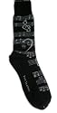 Mens 7-12 Black & White Music Notes Cotton Lycra Novelty Socks