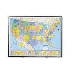 American Map 715707 Heritage full-color laminated u.s. political map, black metal frame, 51w x 35h