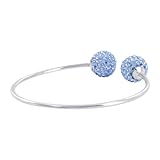 IMAGE OF AFBS025 Sterling Silver 12mm Round Sparkling Light Sapphire Crystal Cuff Bracelet