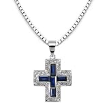 14k White Gold Sapphire and Diamond Cross Pendant Necklace - 1.40 carat