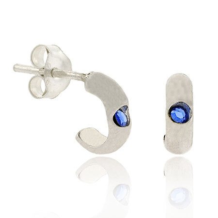 Sterling Silver Light Blue Rhinestone Mini Kid Junior Small Half Hoop Earrings