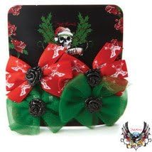 Dog Christmas Hair Bows - 2 Red and 2 Green with Black Roses