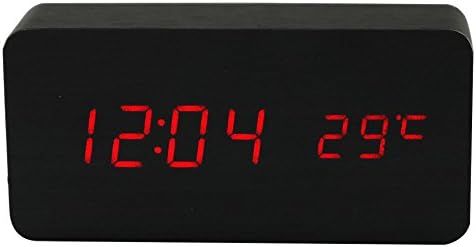 Chihai Sound Control Led Display Wooden Snooze Alarm Clock(red)