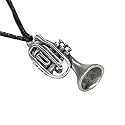 Trumpet Instrument Silver Tone Pewter Pendant Necklace