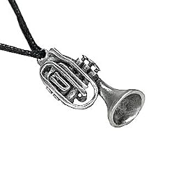 Trumpet Instrument Pewter Pendant Necklace