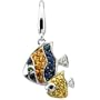 .015 CT TW 14Kw W/Yellow And Black Rhodiu Gold Genuine Yellow Sapphire, Blue Sapphire, Tsavorite Garnet & Diamond Tropical Fish Charm