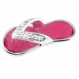 Celebrity Sterling Silver Simulated Diamond CZ and Pink Enamel Flip Flop Sandal Pendant