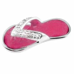 Celebrity Sterling Silver Simulated CZ and Pink Enamel Flip Flop Sandal Pendant