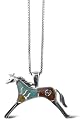 Sterling Silver Turquoise Inlay Mosaic Horse Pendant, 16"
