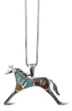 Sterling Silver Turquoise Inlay Mosaic Horse Pendant, 16