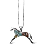 Sterling Silver Turquoise Inlay Mosaic Horse Pendant, 16
