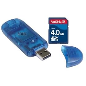 Sandisk 4GB Secure Digital SD HC Memory Card(SDSDB-4096, bulk) & BlueProton USB 2.0 Card Reader Writer (Blue)