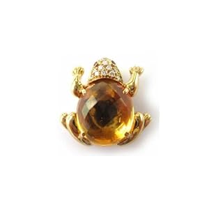 Animal Collection Citrine and Diamond Frog 18KYG Pin by