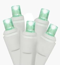 Set of 50 Commercial Grade Green LED Wide Angle Christmas Lights - White Wire