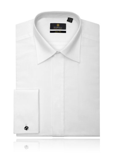 Alexander Dobell Men's Laydown Collar Plain Front Cotton Slim Fit Tuxedo Shirt