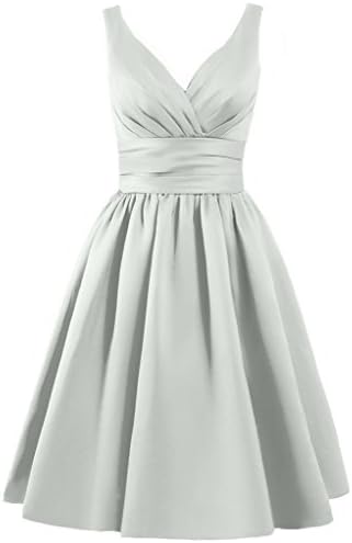 Dreagel Women's Pleat Short V-neck Knee Length Bridesmaid Dresses Silver US Size 2