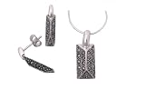 Sterling Silver Marcasite Columnar Necklace and Earring Set