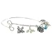Nature Inspired Wire Bangle Charm Bracelet with Acorn, Pine Cone, Leaf, and Bee Charms in Sterling Silver and Dangling Gemstone Baubles of Amethyst, Turquoise and Peridot, #7833